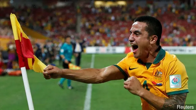 Australië' title='Twitter reageert terwijl Everton-legende Tim Cahill een knaller Down Under scoort voor Melbourne City