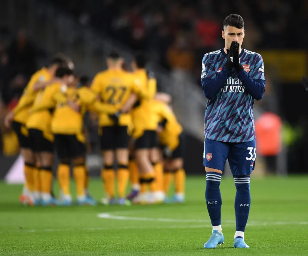 WOLVERHAMPTON ENGELAND - 10 FEBRUARI: Gabriel Martinelli van Arsenal vóór de Premier League-wedstrijd tussen Wolverhampton Wanderers en Arsenal in Molineux op 10 februari 2022 in Wolverhampton, Engeland. (Foto door David Price/Arsenal FC via Getty Images)' title='‘Blijf duwen’: de boodschap van Gilberto Silva aan de Arsenal-speler die ‘overstuur’ is