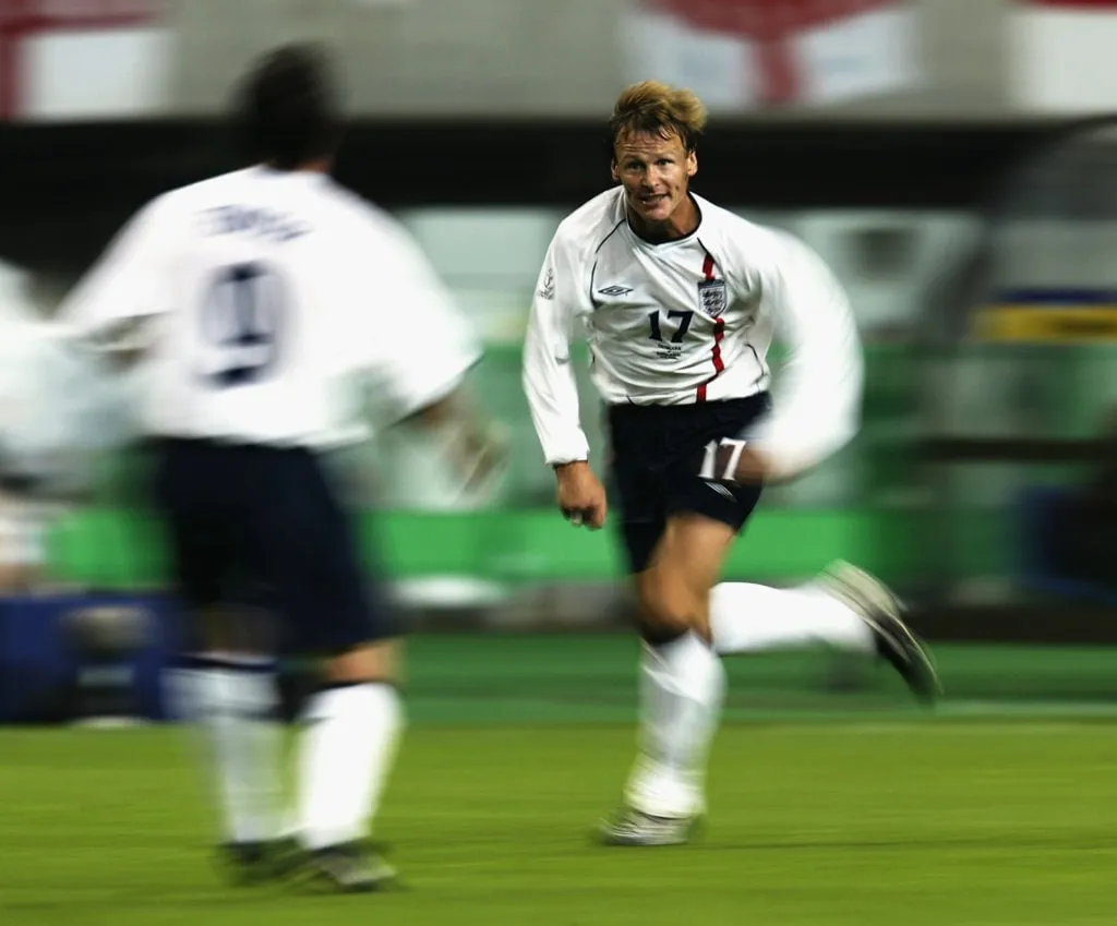 Teddy Sheringham d'Angleterre' title='Coupe du monde : Milner dans les six derniers matchs de l'Angleterre