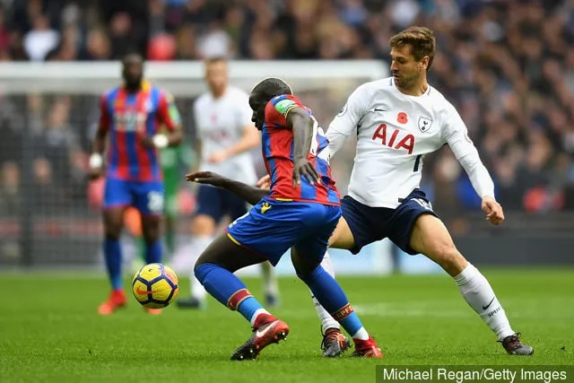 Mamadou Sakho från Crystal Palace och Fernando Llorente från Tottenham Hotspur slåss om besittning under Premier League-matchen mellan Tottenham Hotspur och Crystal Palace på Wembley...' title='Fernando Llorente reagerar på Twitter på Tottenhams vinst mot Dortmund