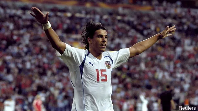 Milan Baros - Tsjekkia feirer målet hans' title='Milan Baros sier at han skulle ønske han aldri hadde forlatt Liverpool for Aston Villa