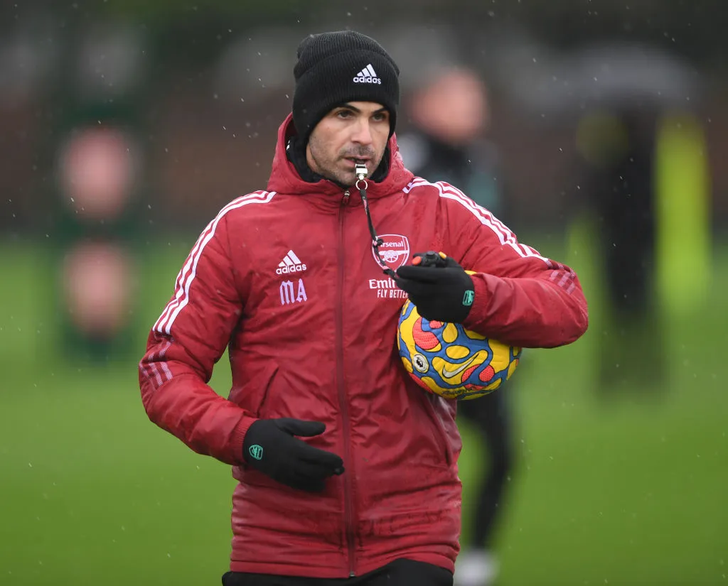 ST ALBANS ANGLETERRE - 15 FÉVRIER : Mikel Arteta, directeur d'Arsenal, lors d'une séance de formation à London Colney le 15 2022 février à St Albans en Angleterre. (Photo de Stuart MacFarlane/Arsenal FC via Getty Images)' title='« 100% » : Gabriel Martinelli vient de faire une énorme déclaration sur Arsenal