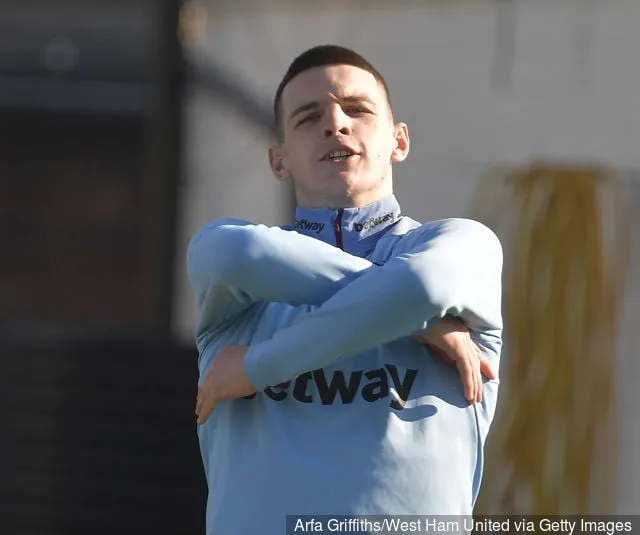Declan Rice del West Ham United durante el entrenamiento en Rush Green el 25 de febrero de 2019 en Romford, Inglaterra.' title='Martin Keown considera que la estrella del Newcastle es mejor que Declan Rice del West Ham