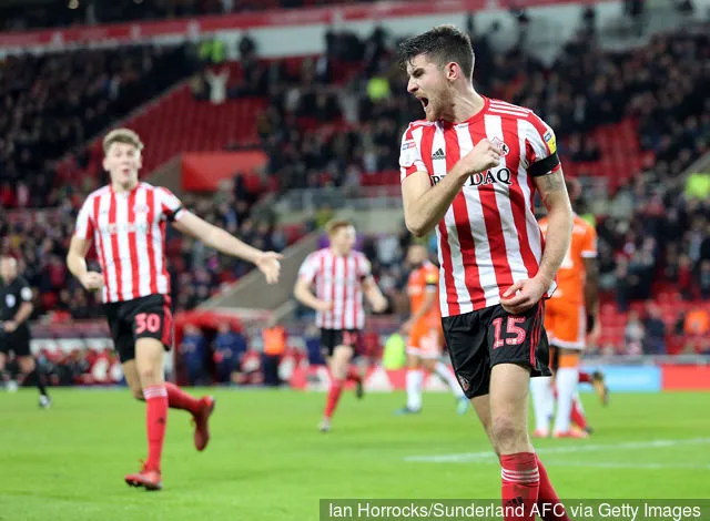Джэк Болдуін з 'Сандэрленда' святкуе забіванне першага гола сваёй камандзе ў матчы Sky Bet League One паміж 'Сандэрлендам' і 'Блэкпулам' на стадыёне 'Стэдыум оф Лайт' 12 лютага 2019 года ў...' title='Заўзятары 'Сандэрленда' адрэагавалі на тое, што Казайя Стэрлінг з 'Тотэнхэма' зноў застаўся без увагі