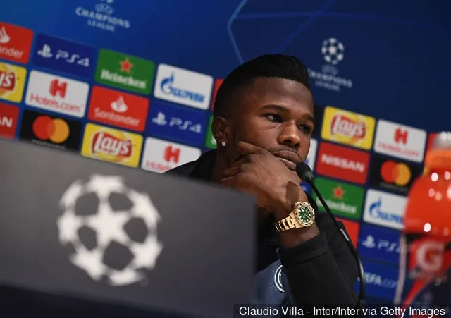 Keita Balde Diao vom FC Internazionale spricht mit den Medien während einer Pressekonferenz im Stadio Giuseppe Meazza am 5. November 2018 in Mailand, Italien.' title='Bericht: Interesse der Wölfe an senegalesischem Stürmer Keita Balde Diao
