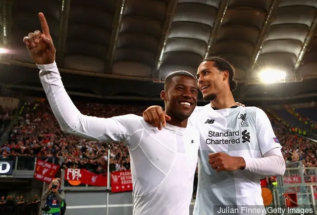 Georginio Wijnaldum ja Liverpoolin Virgil van Dijk juhlivat varsinaisen pelin jälkeen, kun Liverpool pääsee Mestarien liigan finaaliin UEFA:n Mestarien liigan välierissä...' title='Vuoden 7 viimeistä hollantilaista jalkapalloilijaa: missä he ovat nyt?