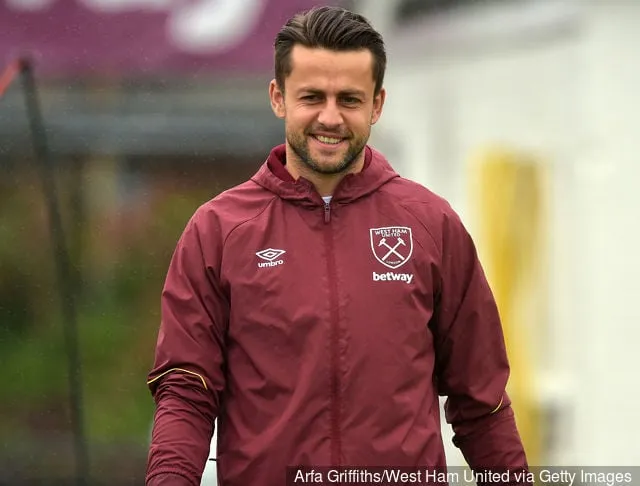 Lukasz Fabianski West Ham Unitedista harjoittelussa Rush Greenissä 23. elokuuta 2018 Romfordissa Englannissa.' title='West Hamin maalivahti Lukasz Fabianskin ottelua edeltävä twiitti kostautuu