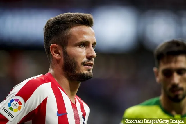 Saul Niguez (Atletico Madrid) az atletween atlete atlete atlet V Eibar la liga Santander mérkőzésen az Estadio Wanda Metropolitanben 2019. szeptember 1-jén Madridban, Spanyolországban' title='7 labdarúgó keresztnevével a pólóján