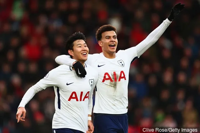 Heung-Min Son van Tottenham Hotspur viert feest nadat hij het tweede doelpunt van zijn ploeg heeft gescoord met Dele Alli van Tottenham Hotspur tijdens de Premier League-wedstrijd tussen AFC Bournemouth en Tottenham...' title='NBA-legende Steve Nash zegt dat Heung-Min Son van Tottenham ongelooflijk was