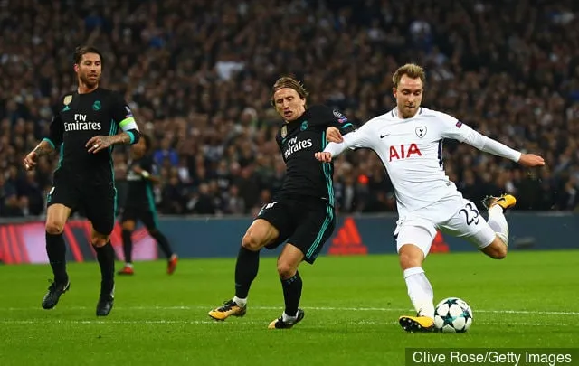 Christian Eriksen i Tottenham Hotspur gör mål' title='Luka Modric reagerar på Real förlustraves om Tottenham Hotspur