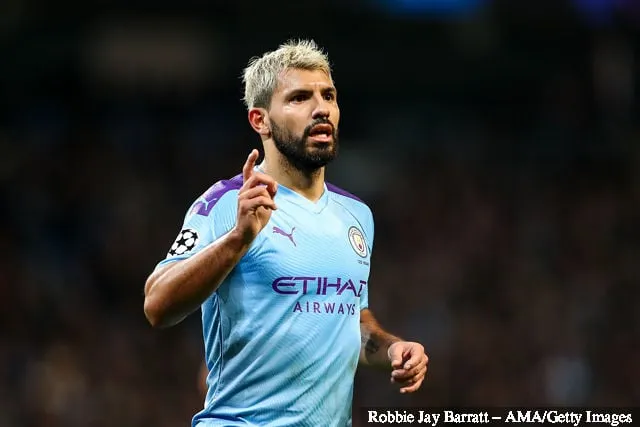 2019年10月22日、イギリス・マンチェスターのエティハド・スタジアムで行われたUEFAチャンピオンズリーグ・グループCのマンチェスター・シティ対アタランタ戦中のマンチェスター・シティのセルヒオ・アグエロ。' title='プレミアリーグ月間最優秀選手賞を受賞した7人の選手