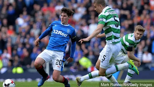 Celticin Jozo Simunovic kohtaa Rangersin Emerson Hyndmania William Hill Scottish Cupin semifinaalissa Celtic FC:n ja Rangers FC:n välillä Hampden Parkissa 23. huhtikuuta 2017...' title='Vaikka Rangers haluaa Emerson Hyndmanin takaisin, pitäisikö Celtic vihdoin saada miehensä?