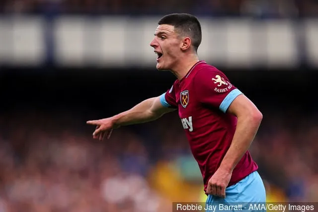 Declan Rice, a West Ham United játékosa az Everton FC és a West Ham United Premier League-mérkőzésén a Goodison Parkban 2018. szeptember 16-án, Liverpoolban, az Egyesült Királyságban.' title='Jelentés: Declan Rice heti 30 ezer fontot szeretne West Ham fizetéseként
